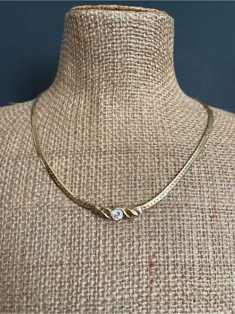 Gold-Tone Necklace with Clear Crystal Accent